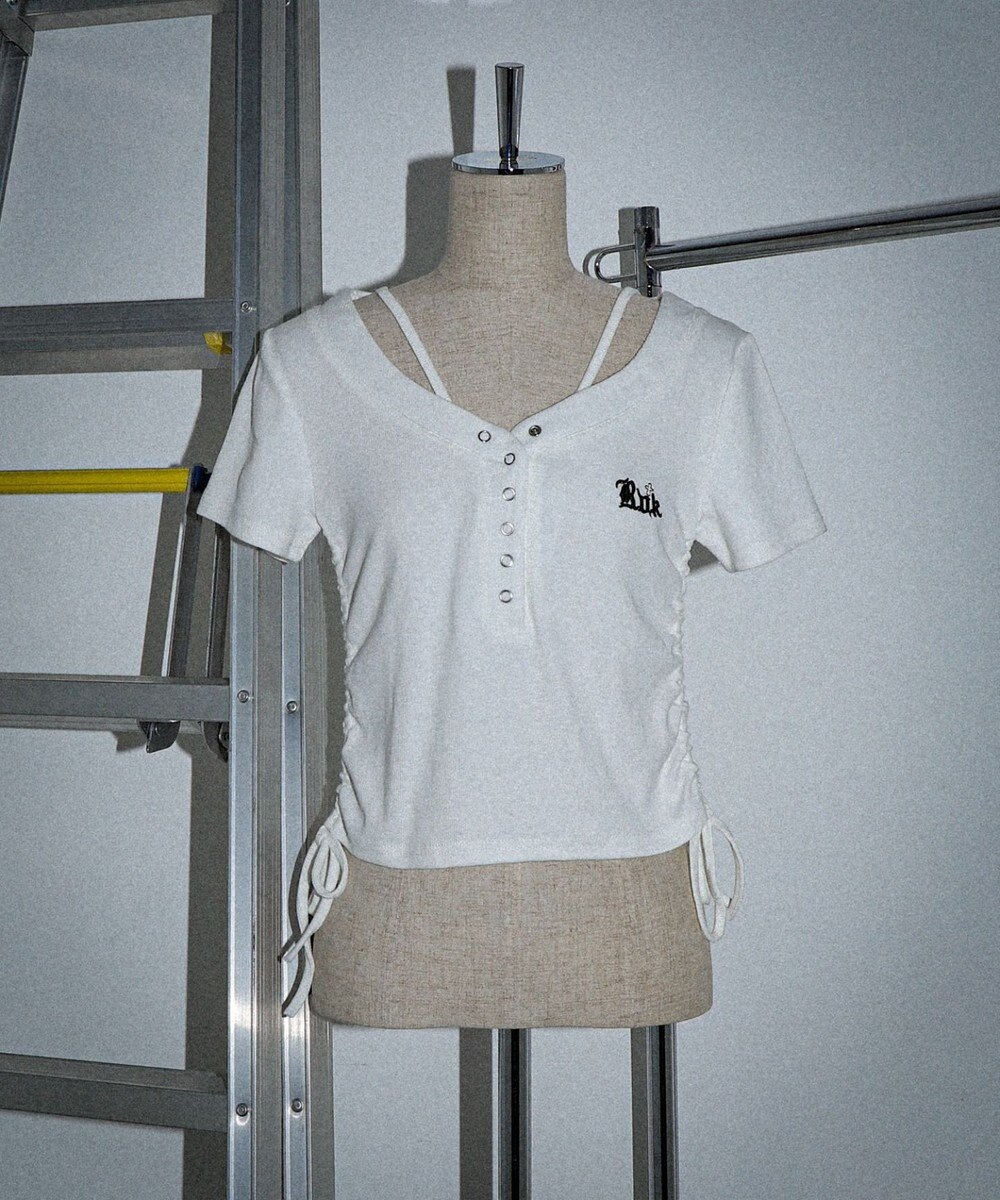 WEGO ヘンリーネックロゴ刺繍T 