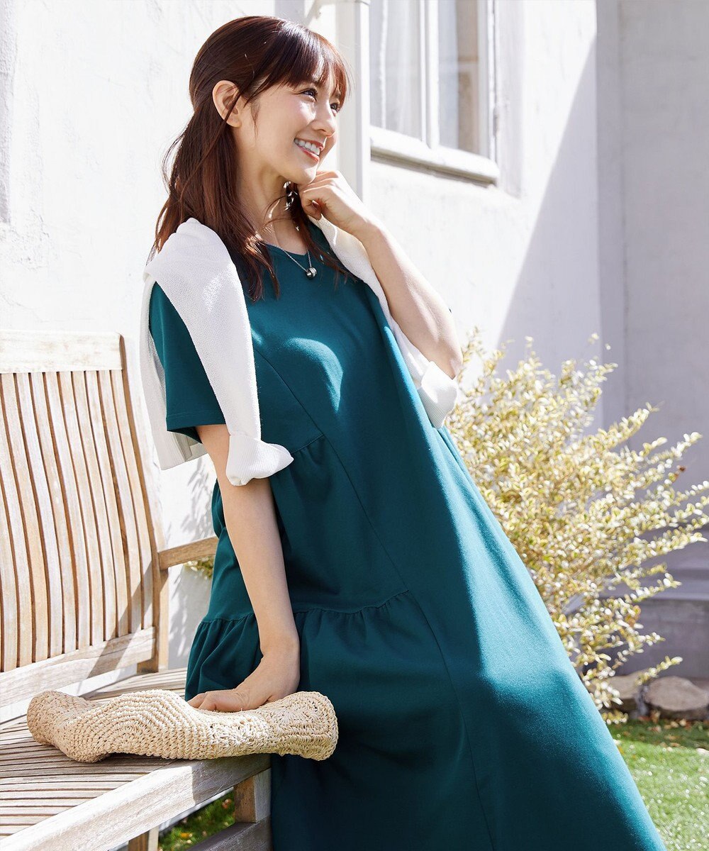 Tiaclasse 【小倉優子さん着用・洗える・接触冷感・汗ジミ防止】“サマさまカットソー”サイドティアードワンピース 