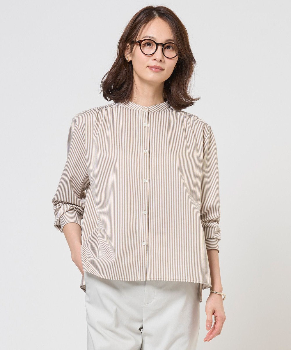 J.PRESS LADIES ストライプジャガード バンドカラー カットソー 