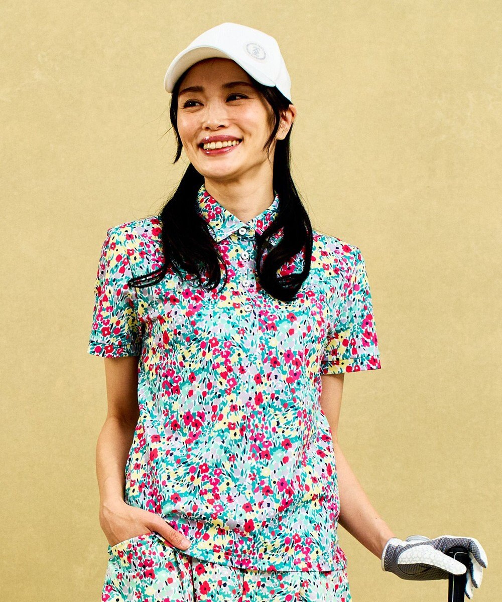 23区GOLF 【WOMEN】総柄フラワープリント ポロシャツ 