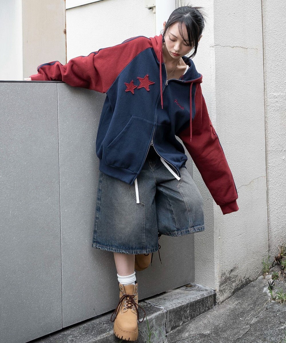 WEGO 【ユニセックス着用ITEM】ラインラグランZIPパーカー 