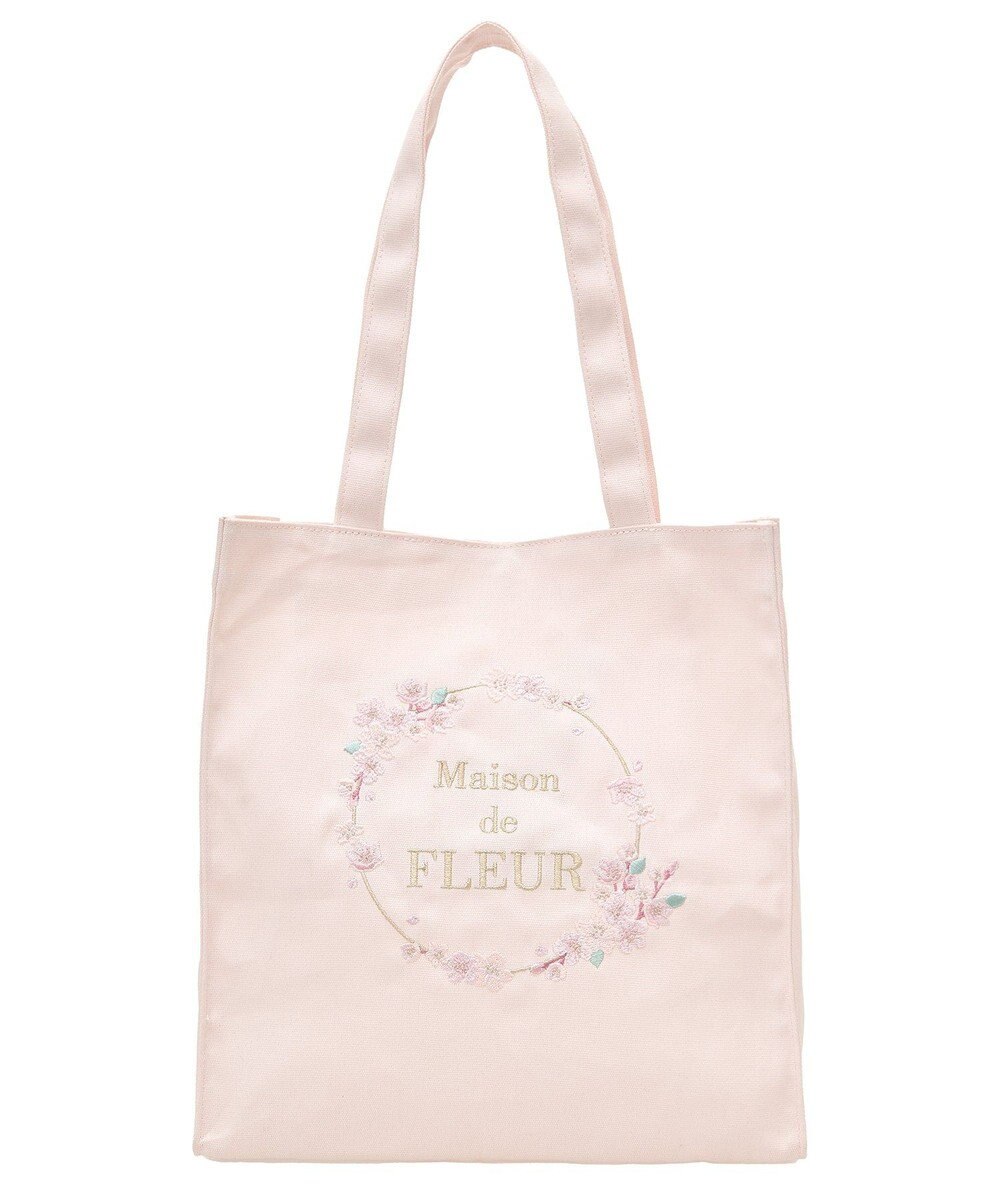 Maison de FLEUR sakura刺繍スクエアトートバッグ 