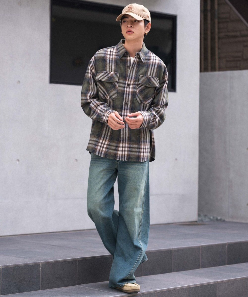 WEGO 【2025年秋冬新作/ユニセックス着用ITEM/SMLサイズ展開】ヘビーネルチェックシャツ（LS） 