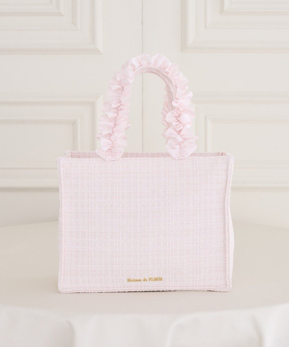 Maison de FLEUR ツイードフリルハンドルスクエアトートバッグ 