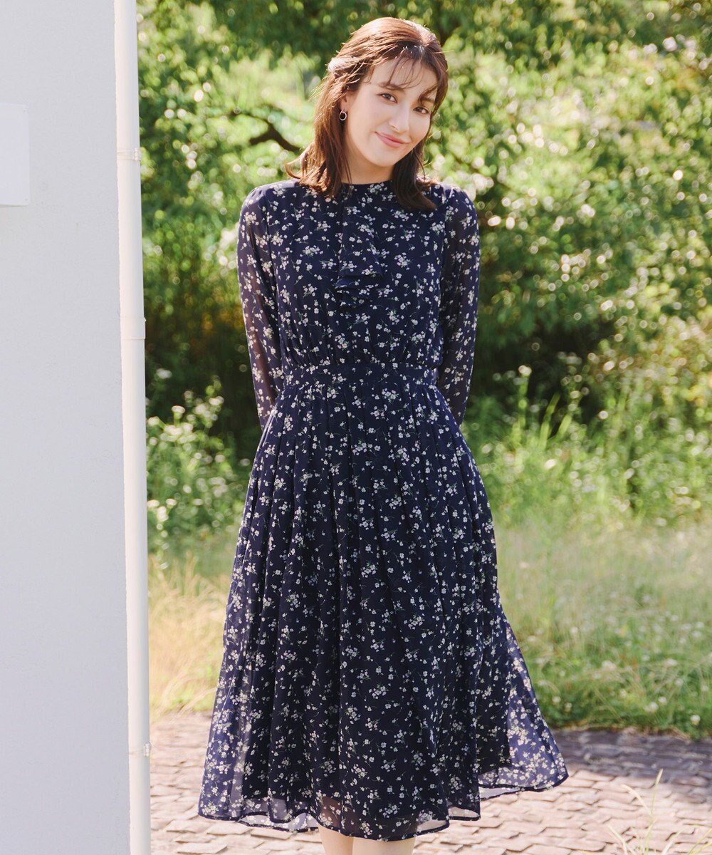 Tiaclasse 【新色追加・洗える】花柄フリルドレープワンピース 