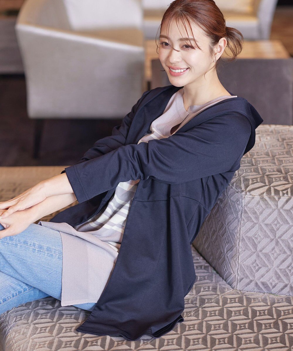 Tiaclasse L 【洗える】ポンチフードカーディガン 