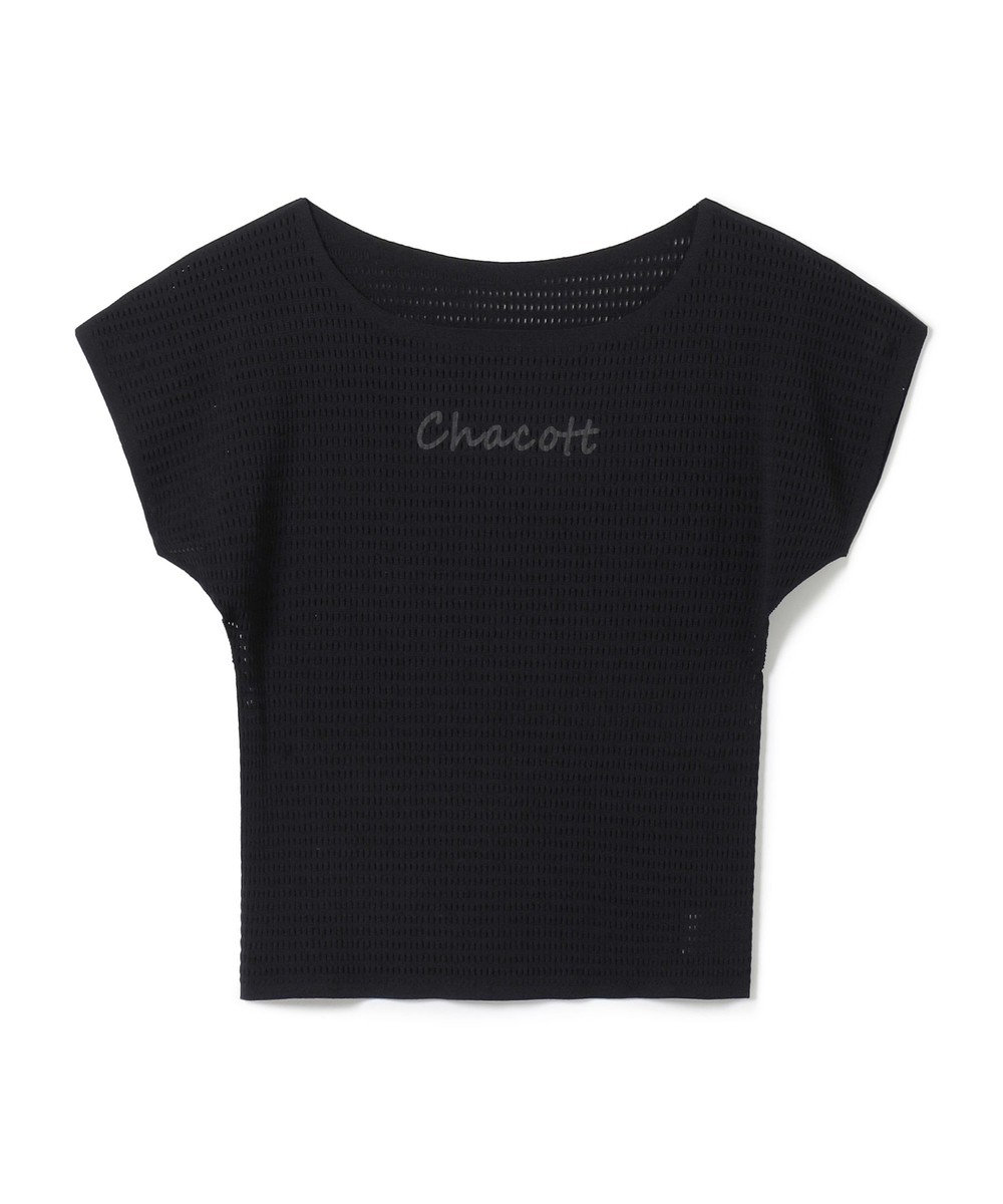 Chacott Chacott BALANCE【ノーソーイングニット】ロゴプリントメッシュTシャツ ブラック
