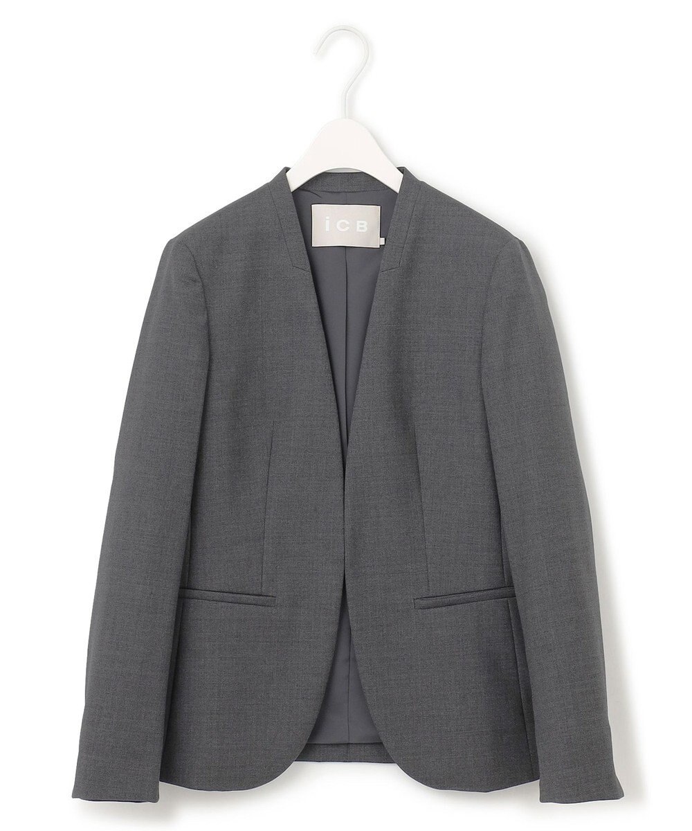 ICB L 【セットアップ対応】ウールストレッチ ノーカラージャケット 