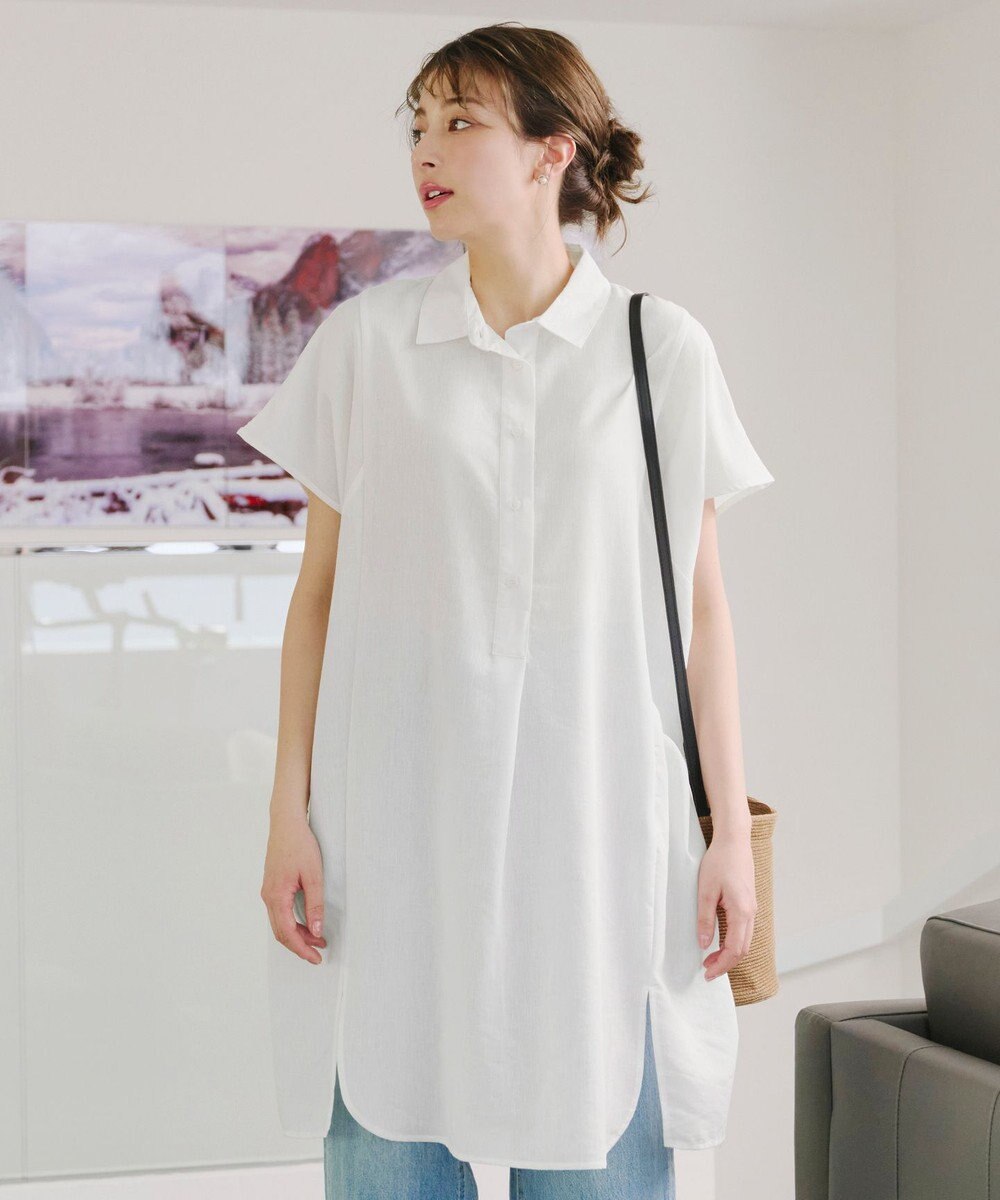 Tiaclasse 【洗える】フレンチスリーブリネンチュニックシャツ 