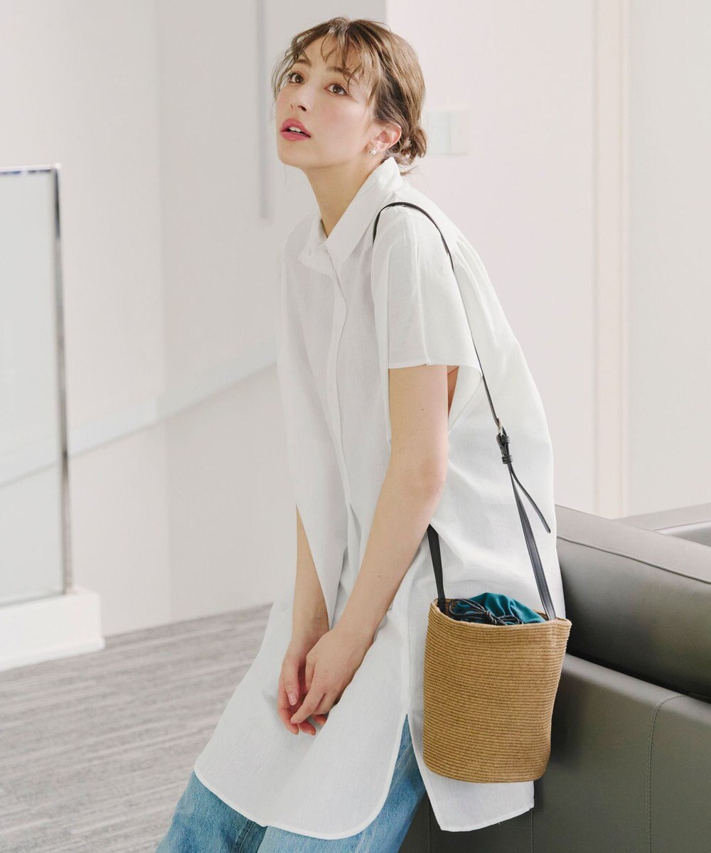 Tiaclasse 【洗える】フレンチスリーブリネンチュニックシャツ 