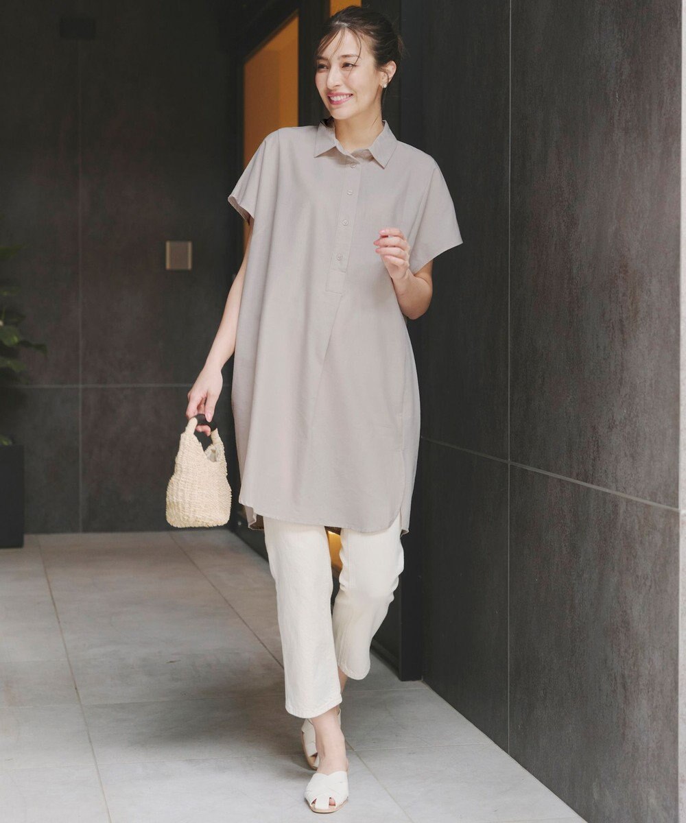 Tiaclasse 【洗える】フレンチスリーブリネンチュニックシャツ 