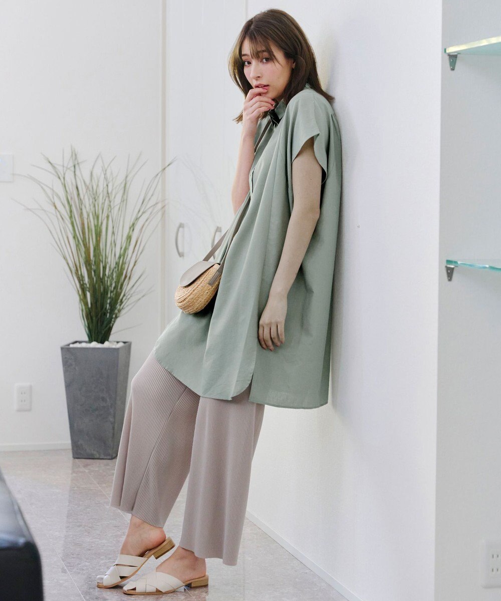 Tiaclasse 【洗える】フレンチスリーブリネンチュニックシャツ 