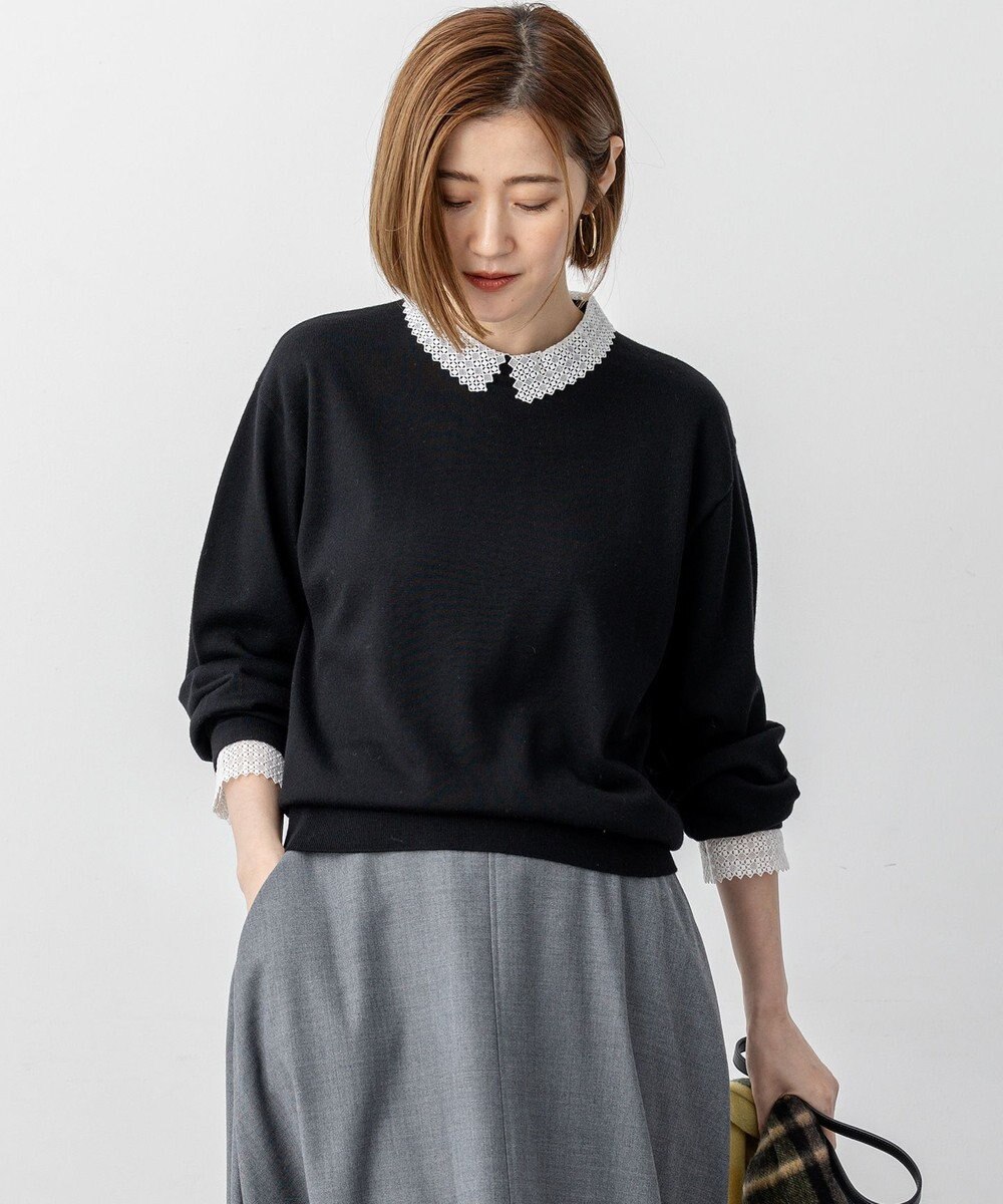 23区 【CLASSY.掲載/洗える】エンブロイダリー ジオメトリックレースコンビ ニット 