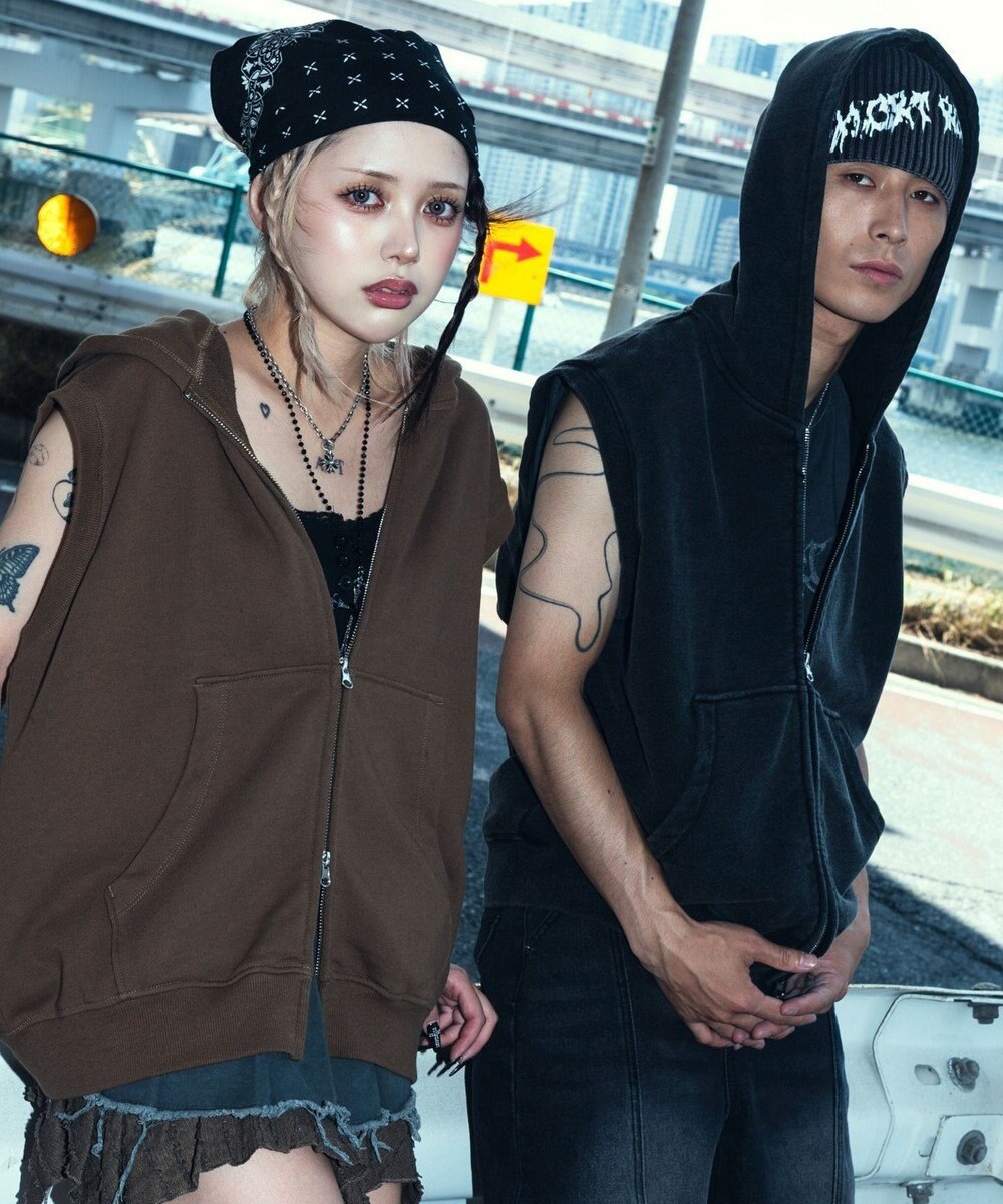 WEGO 【ユニセックス着用ITEM】ショートノースリーブZIPパーカー 