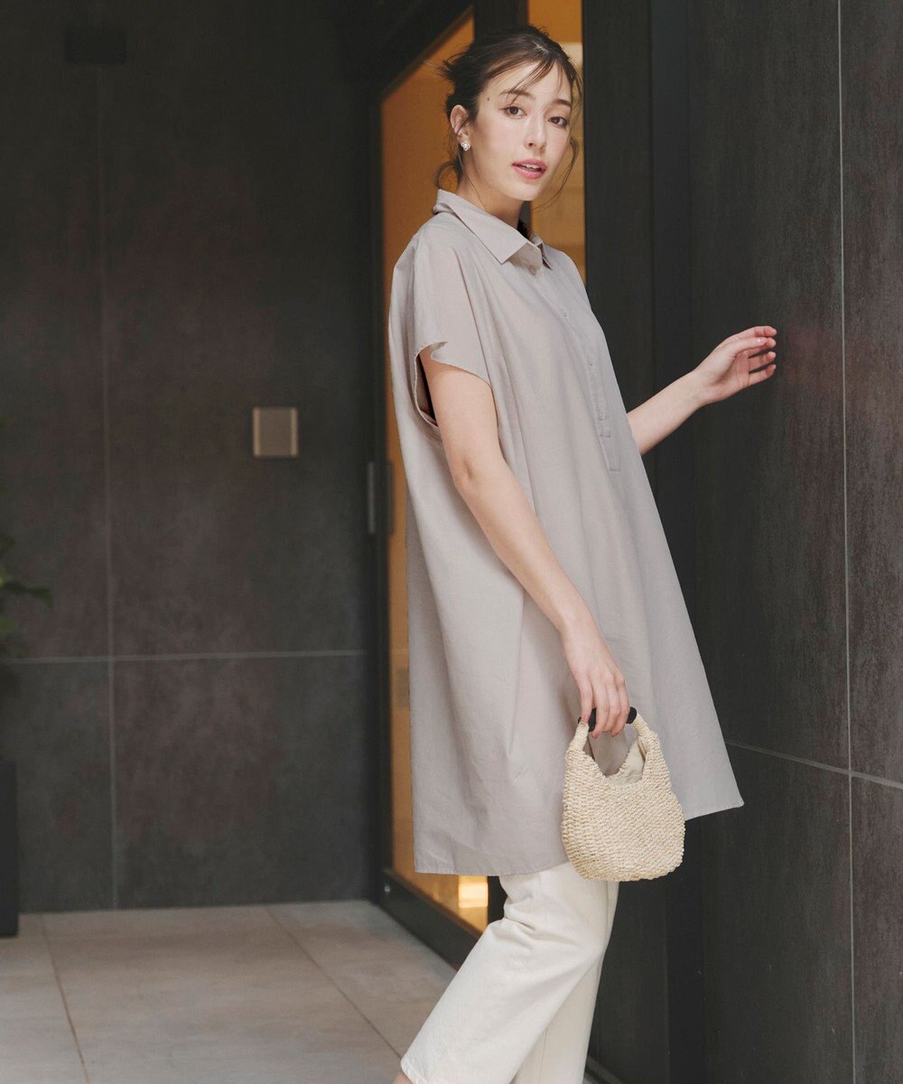 Tiaclasse 【洗える】フレンチスリーブリネンチュニックシャツ 