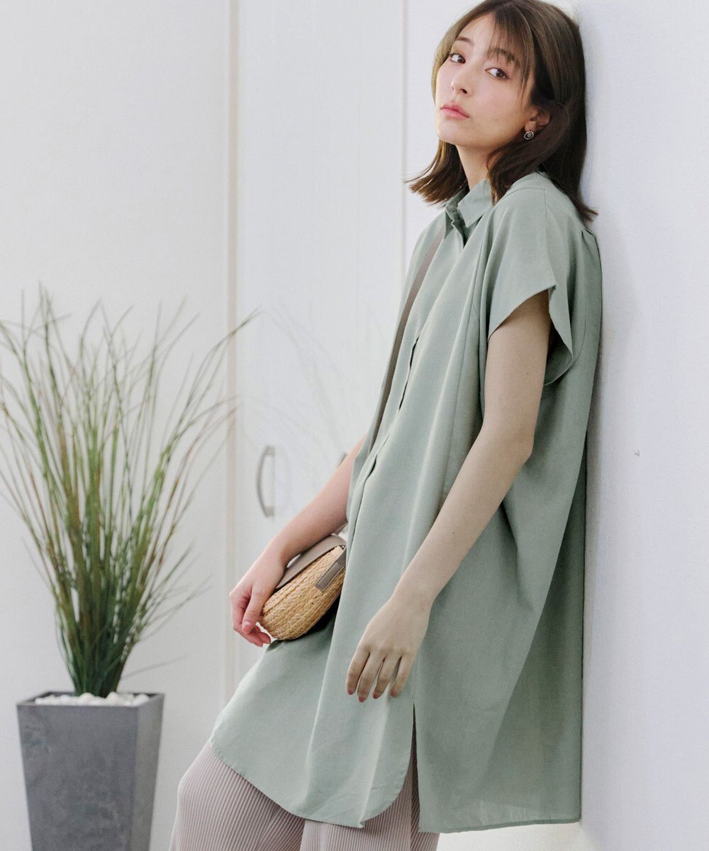 Tiaclasse 【洗える】フレンチスリーブリネンチュニックシャツ 