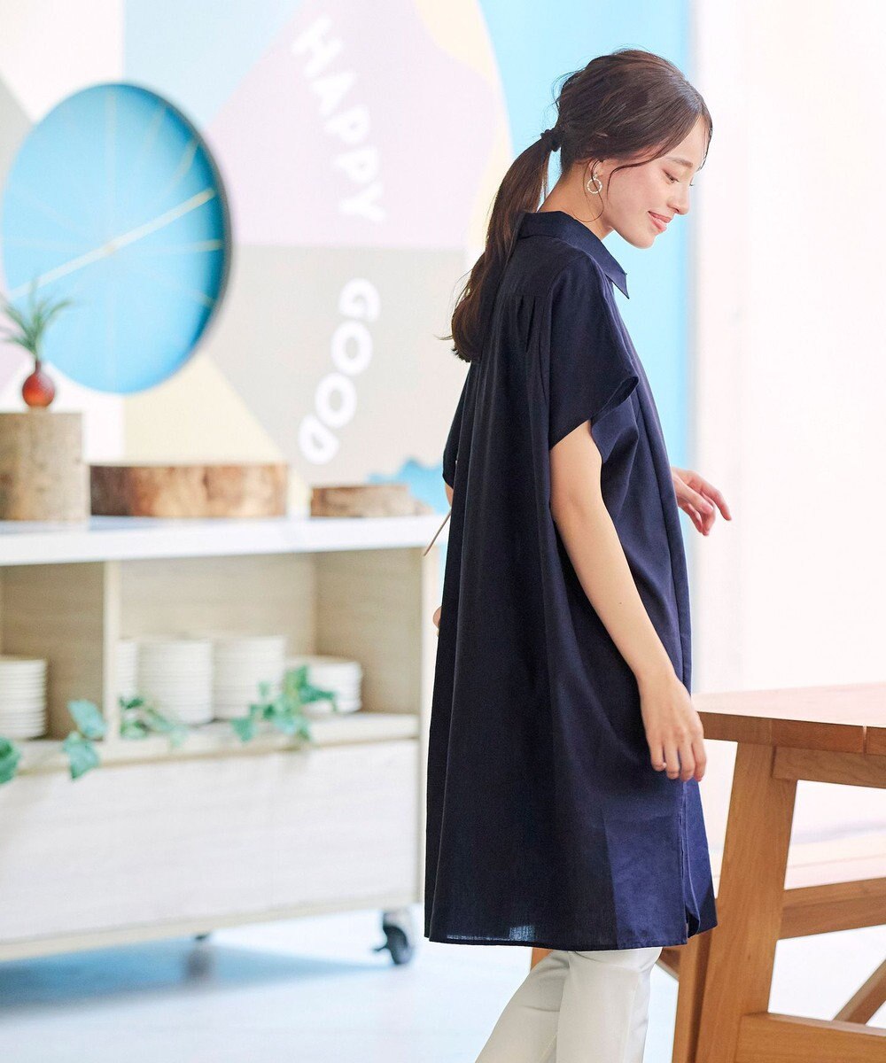 Tiaclasse 【洗える】フレンチスリーブリネンチュニックシャツ 