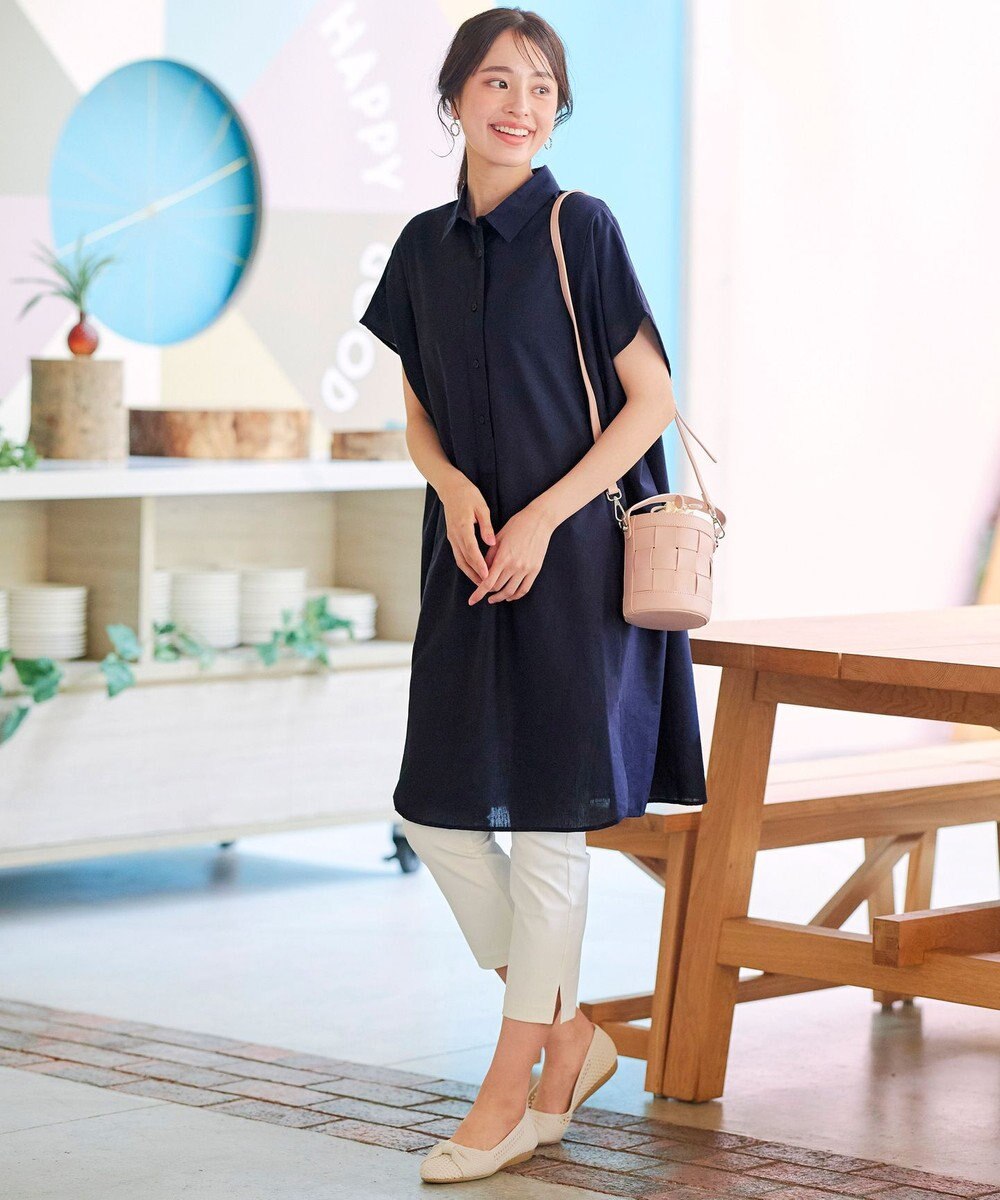 Tiaclasse 【洗える】フレンチスリーブリネンチュニックシャツ 