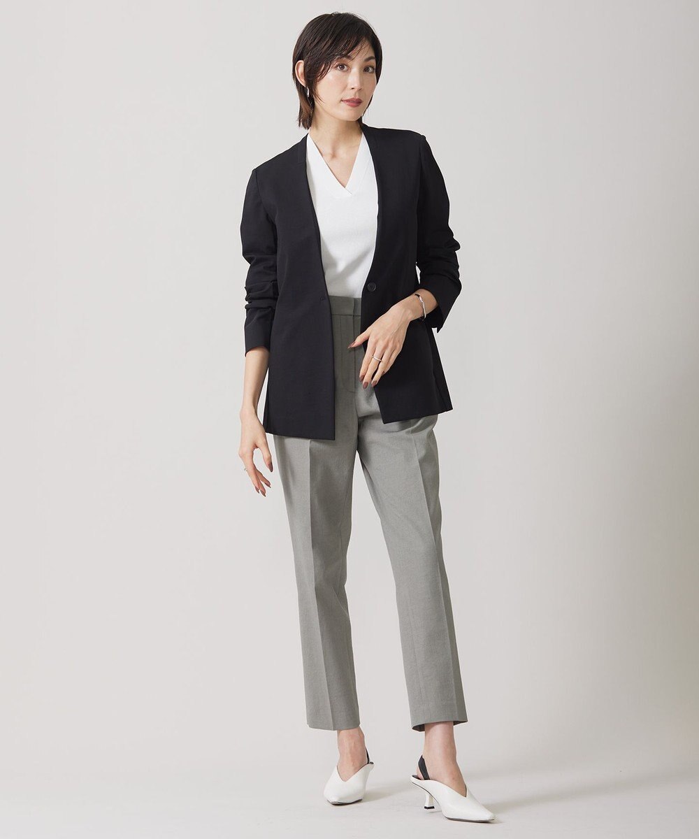 ICB 【洗える】コットンコンプレッシャー ノーカラージャケット 