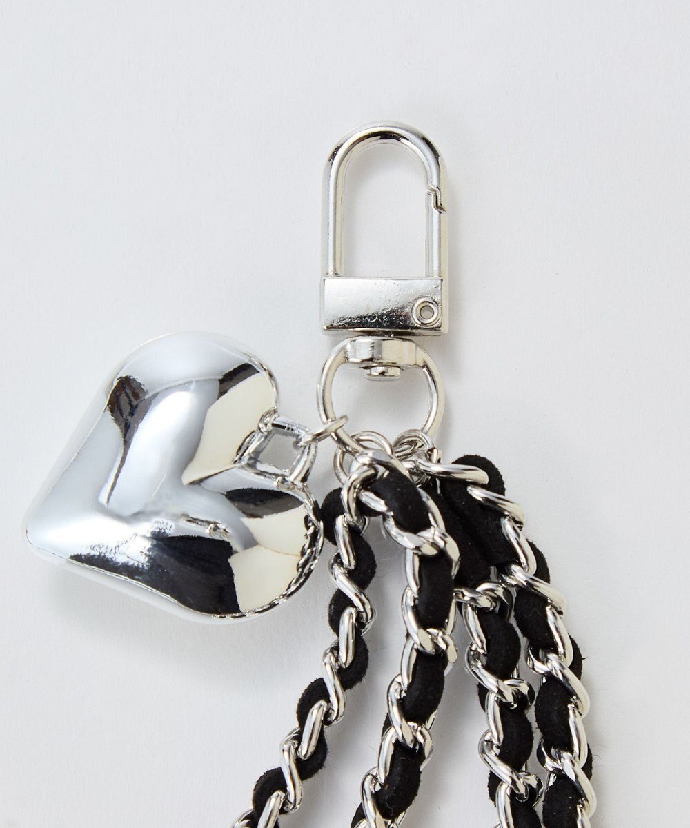 Phoebe スウェードチェーンハートバッグチャーム　ブラック　シルバー 