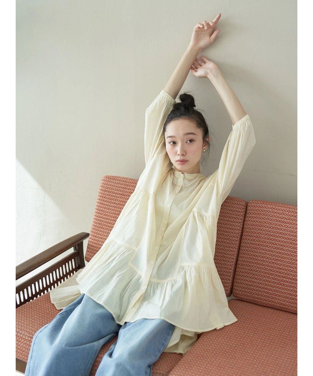 earth music&ecology コットンボイル切替ティアードチュニック 
