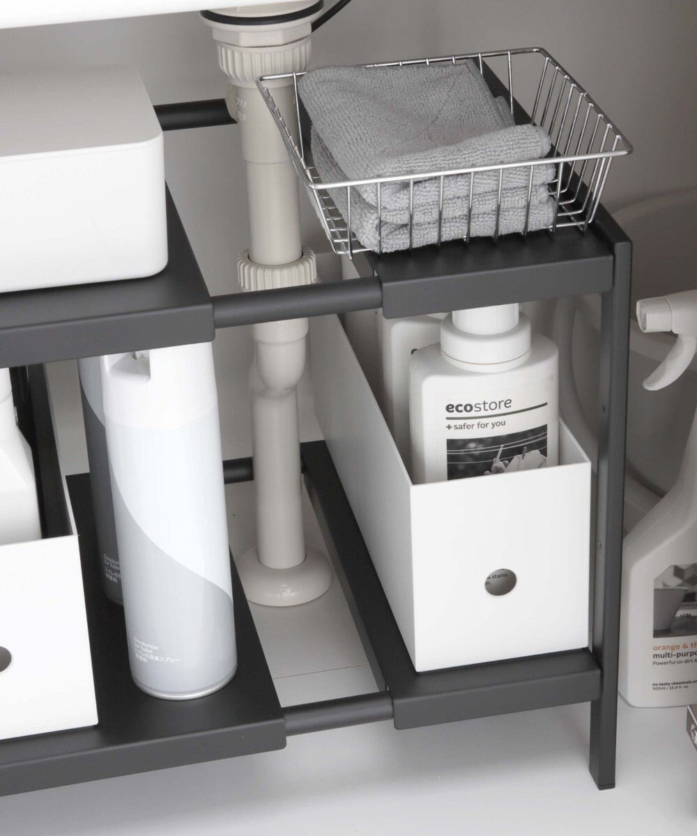 tower 伸縮シンク下ラック 2段 タワー D40 ブラック 