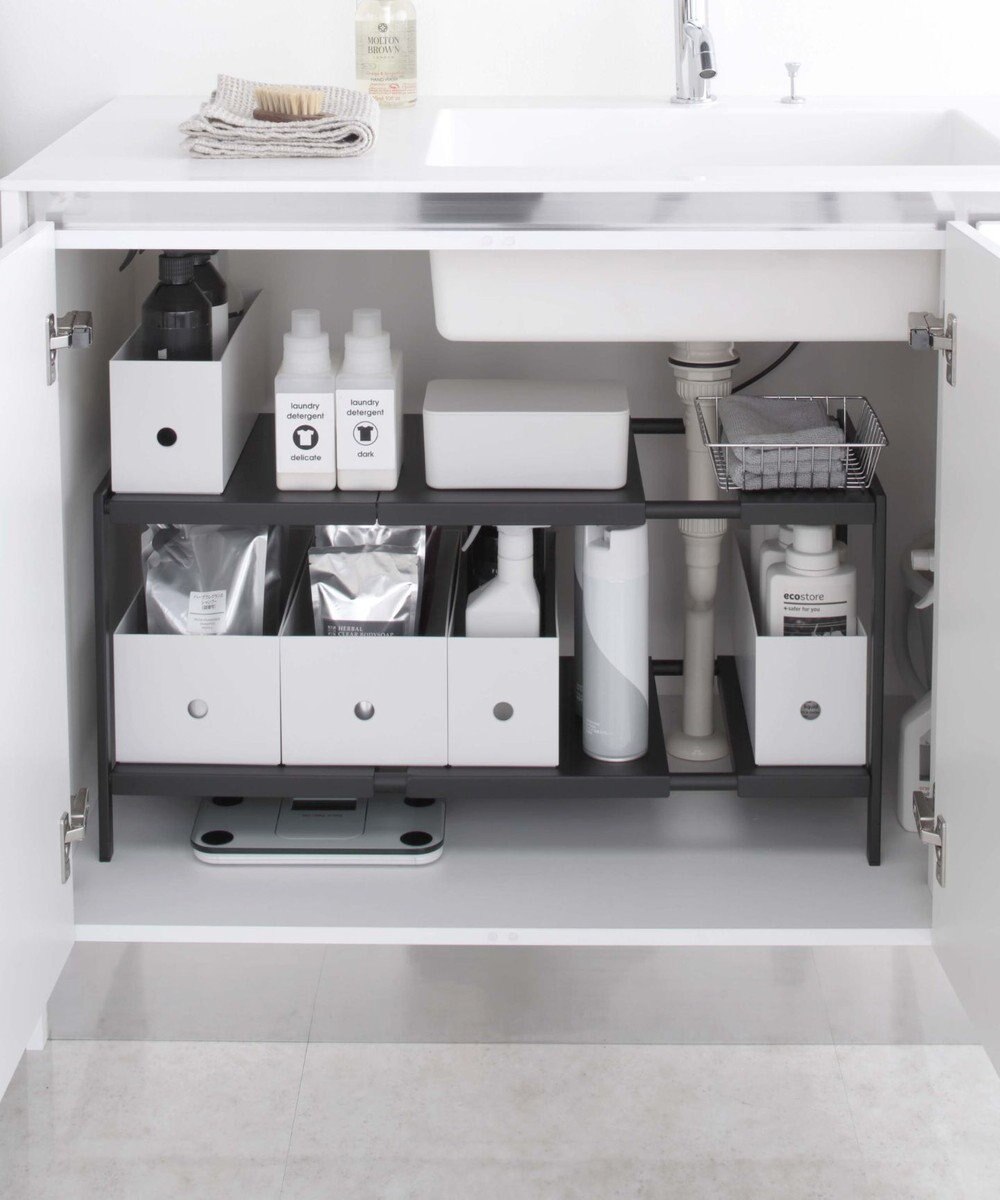 tower 伸縮シンク下ラック 2段 タワー D40 ブラック 