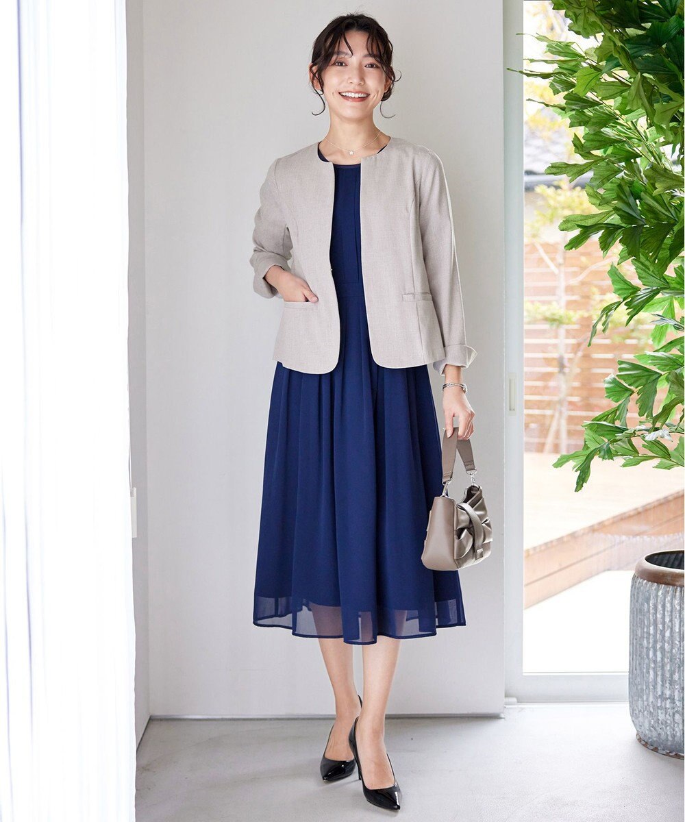 Tiaclasse L 【新色追加・洗える】麻調薄地キーネックジャケット 