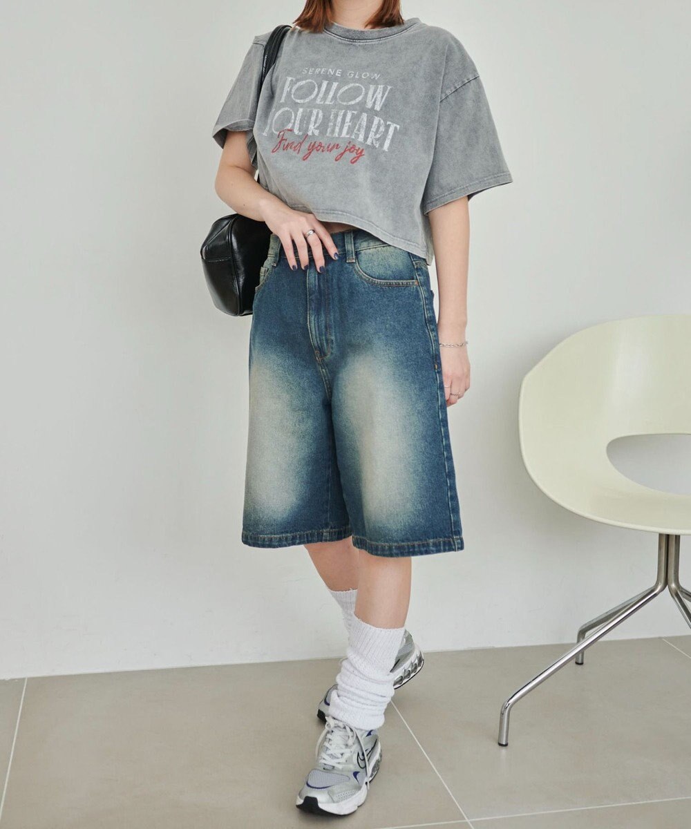 WEGO 【SMサイズ展開】ヴィンテージウォッシュデニムハーフパンツ 