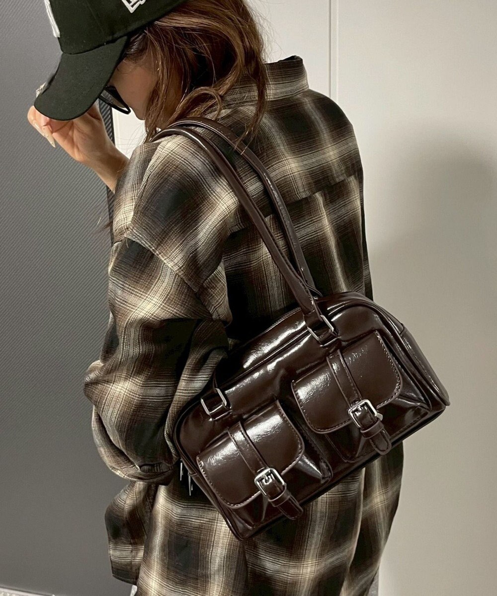 WEGO ベルト2ポケットデザインボストンバッグ 