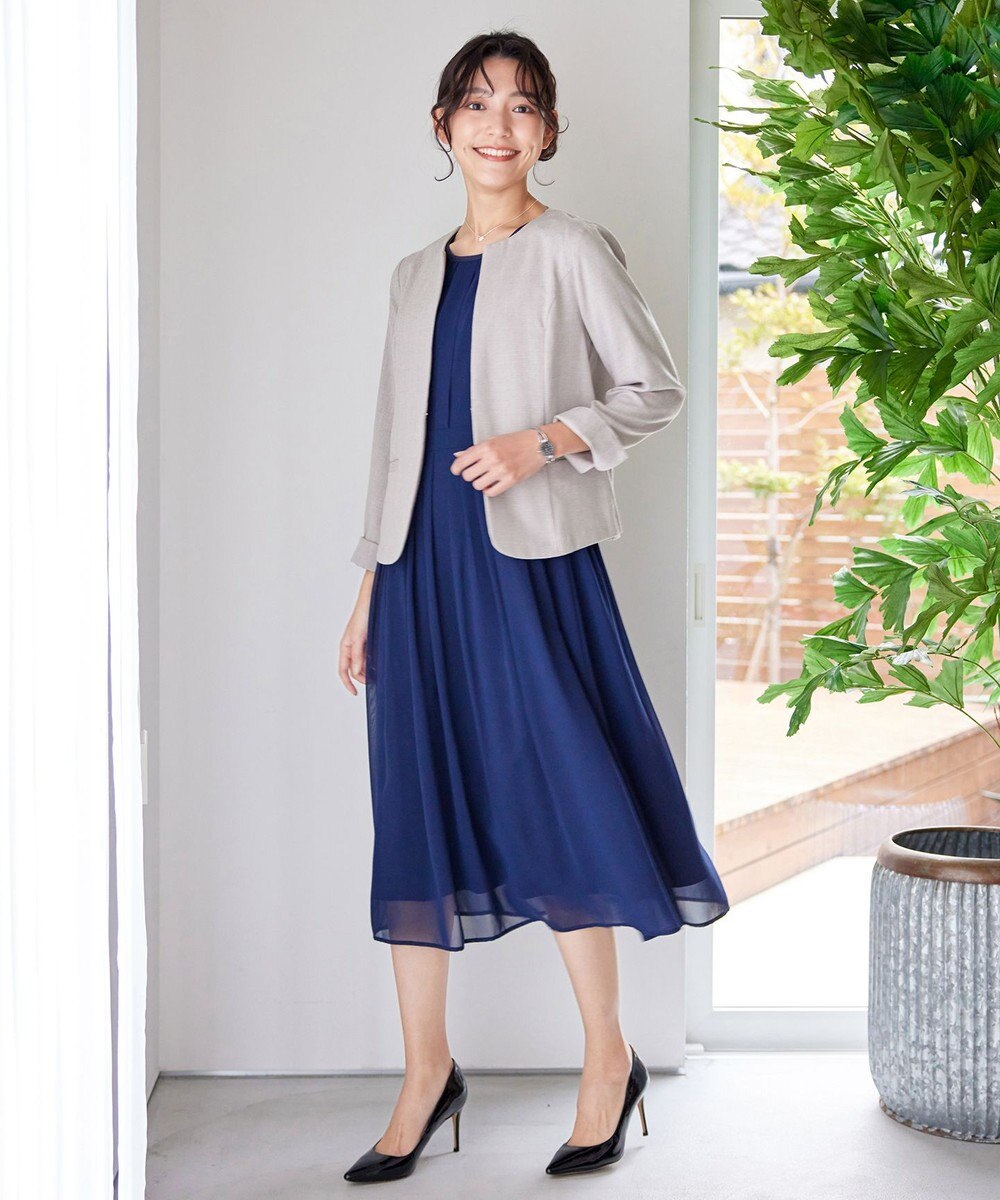 Tiaclasse L 【新色追加・洗える】麻調薄地キーネックジャケット 