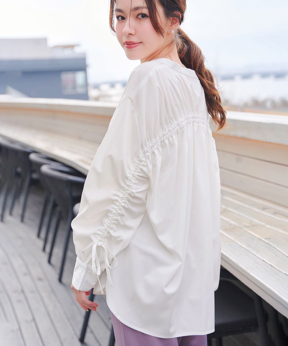 Tiaclasse 【洗える】ドロストギャザー袖シャツチュニック 