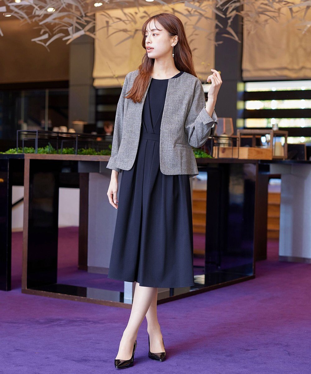 Tiaclasse L 【新色追加・洗える】麻調薄地キーネックジャケット 