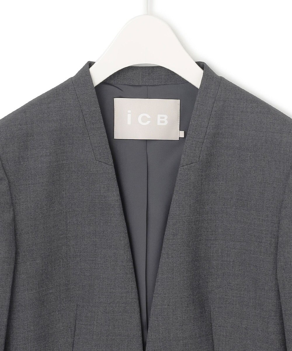 ICB L 【セットアップ対応】ウールストレッチ ノーカラージャケット 
