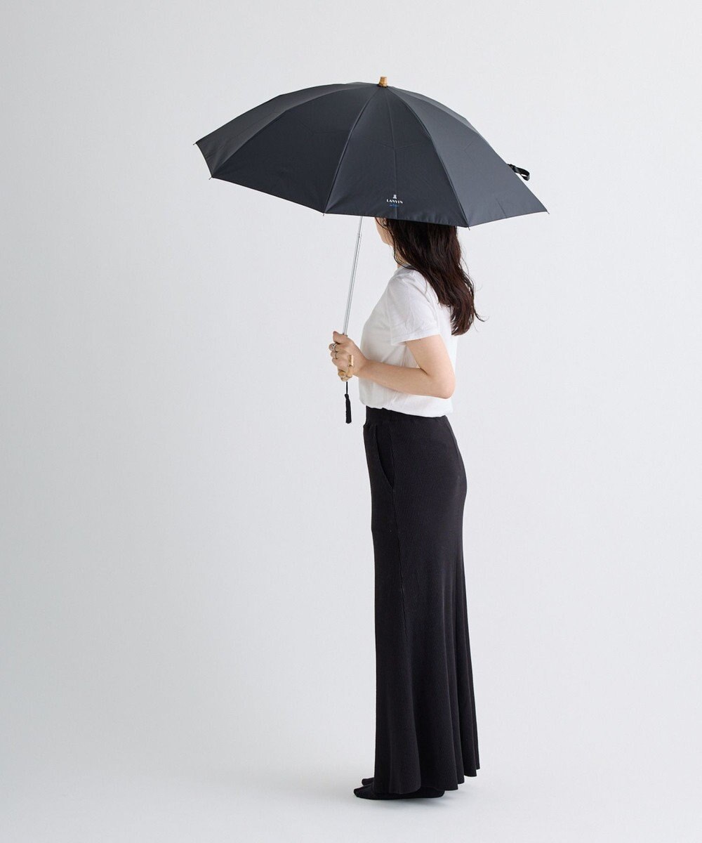 MOONBAT 【WEB限定】LANVIN en Bleu 晴雨兼用 折りたたみ傘 長傘(2WAY) プレーン×ロゴ刺繍 一級遮光 遮熱 UV 