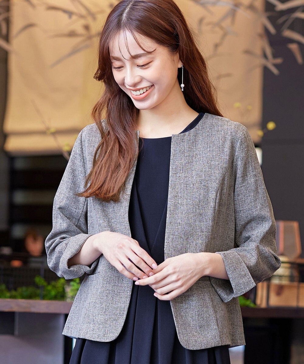 Tiaclasse L 【新色追加・洗える】麻調薄地キーネックジャケット 