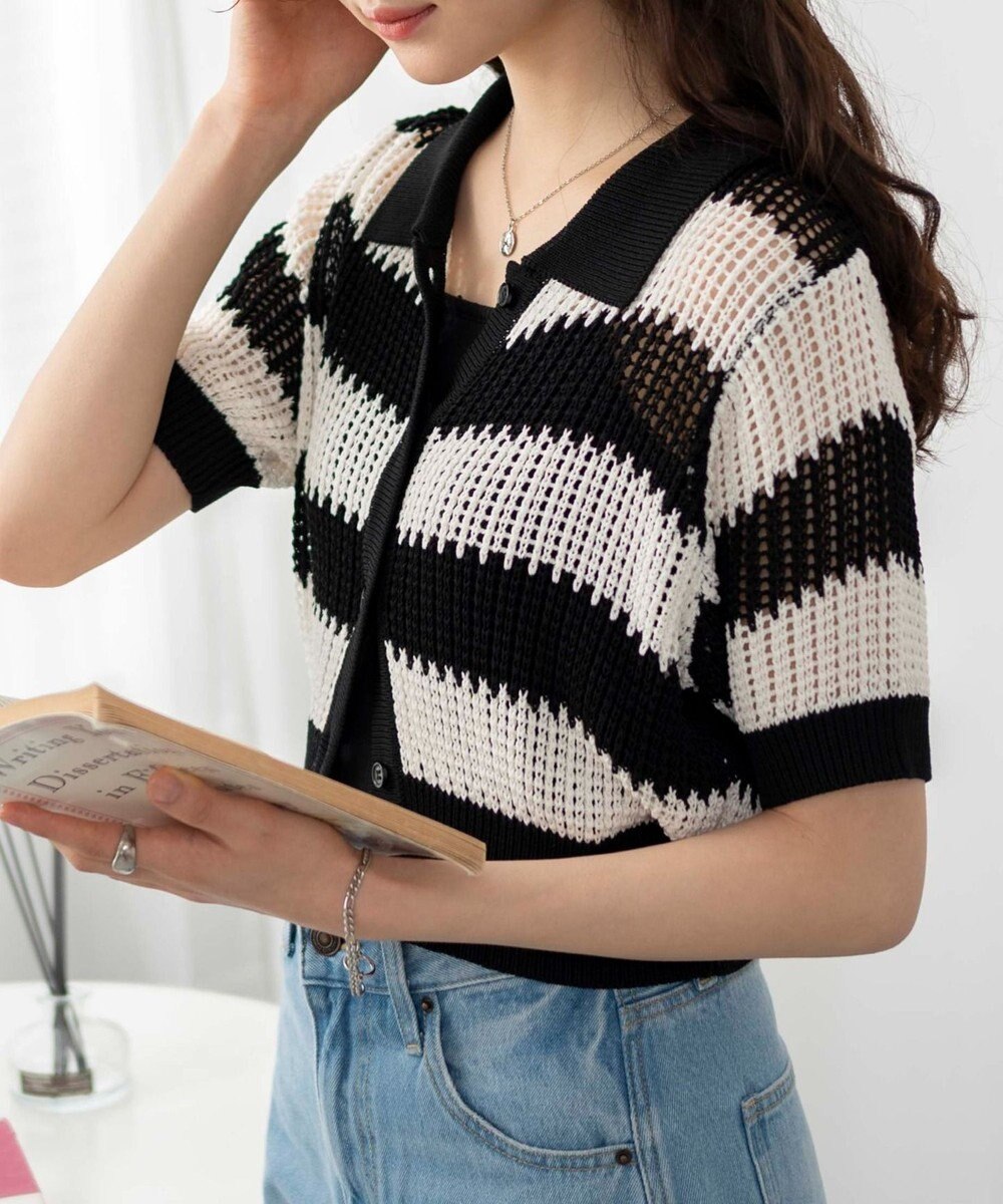 WEGO 襟付きメッシュニットショートカーデ 