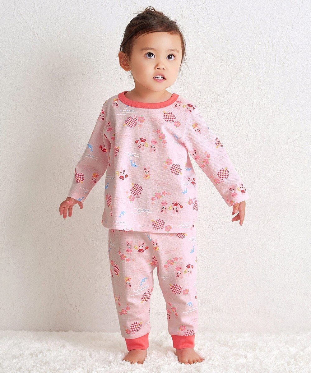 MIKI HOUSE HOT BISCUITS 【80-120cm】 リゾートキャビット 腹巻き付き タック天竺素材 長袖パジャマ 