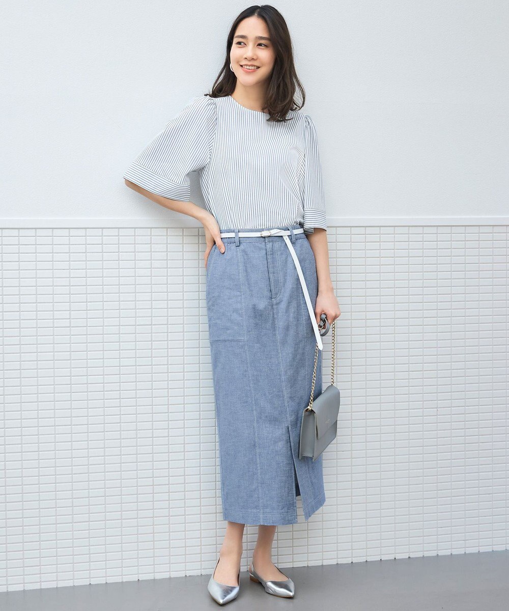 自由区 【洗える】コットンリネンシャンブレー スカート 