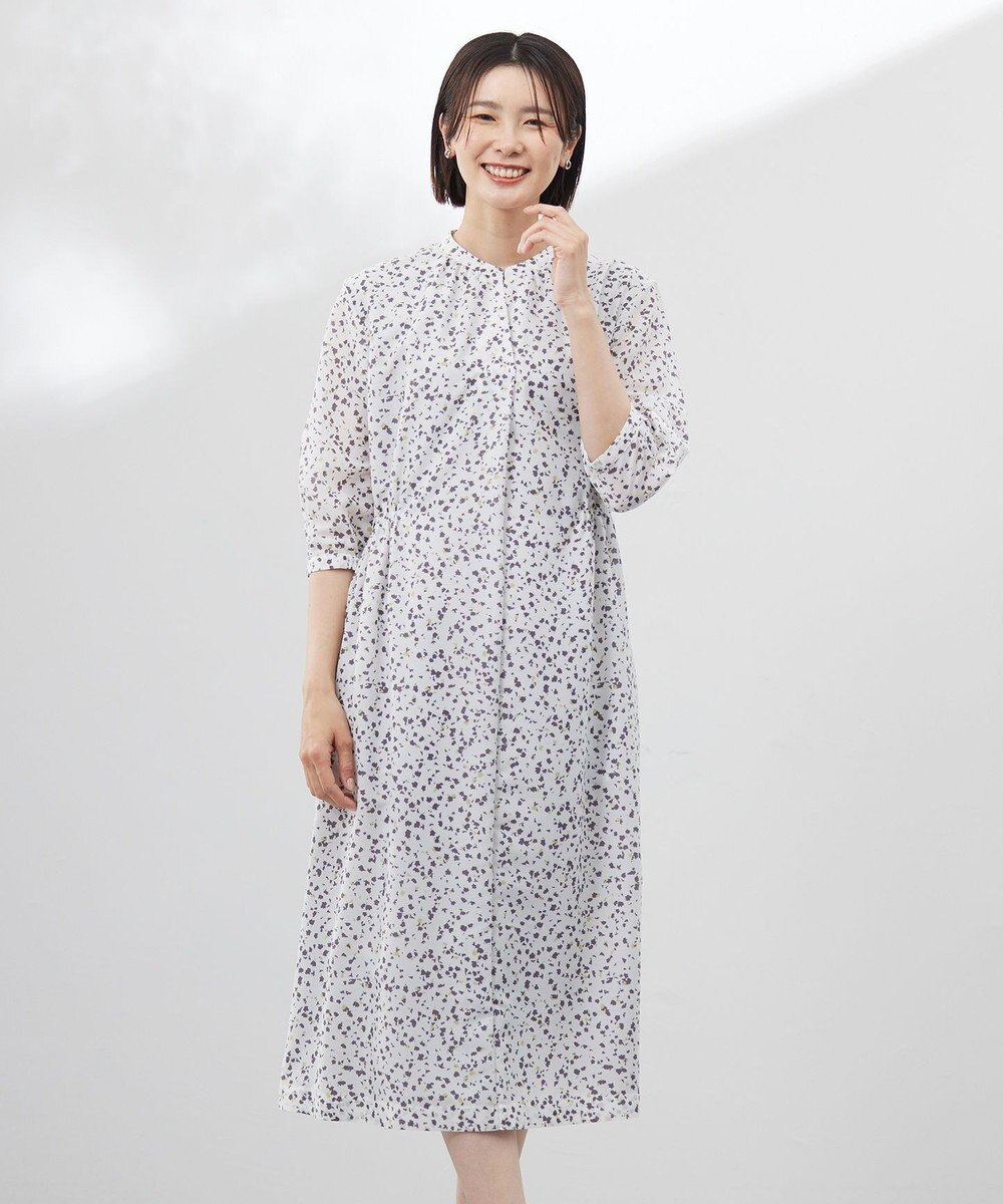 J.PRESS LADIES L 【洗える】スパンローンフラワープリント ワンピース 