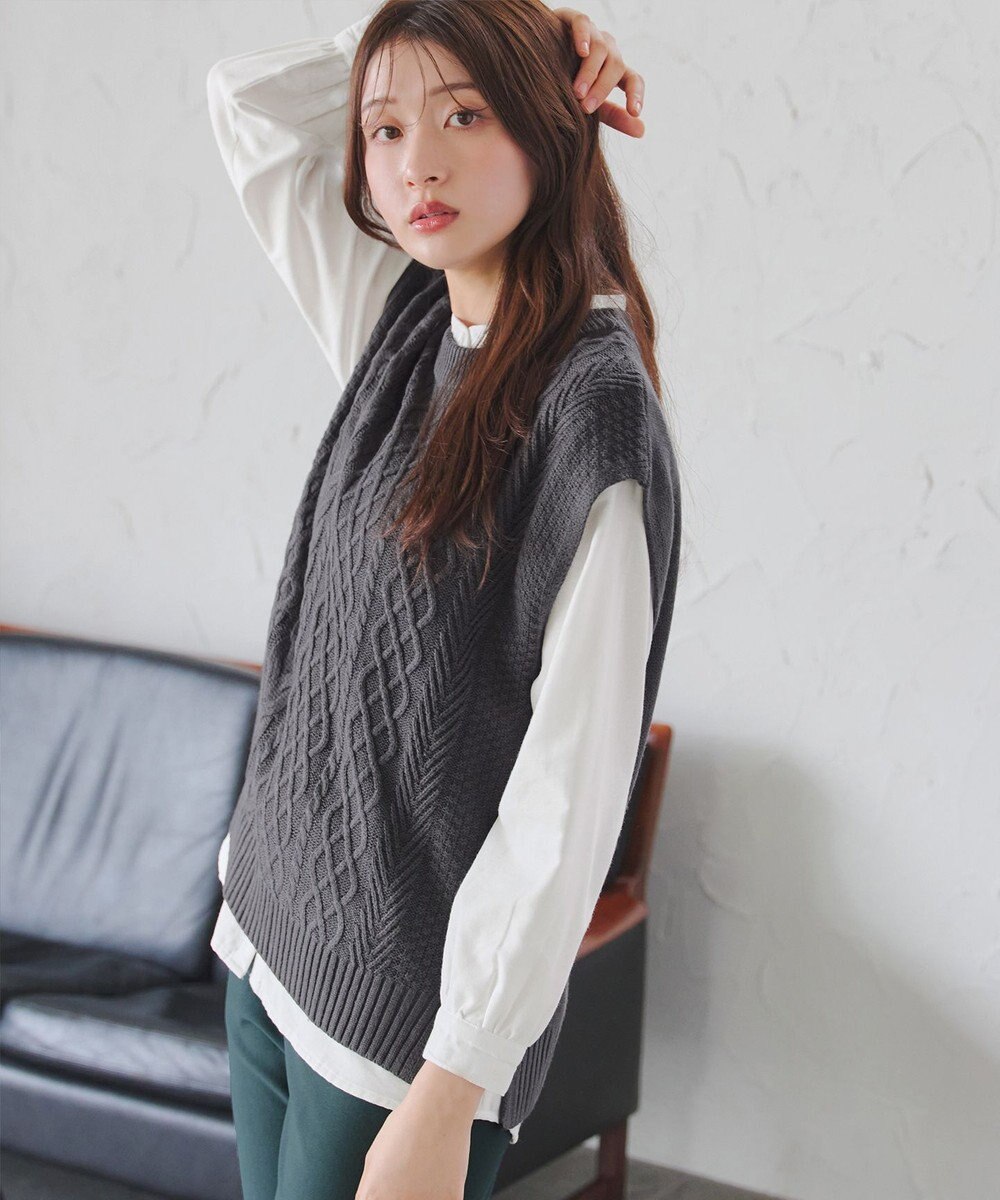 Tiaclasse 【2点セット】ニットベスト＋起毛シャツ 