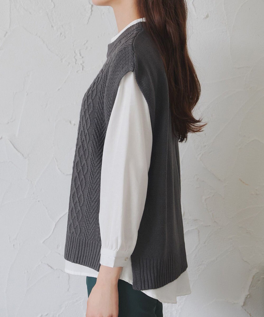 Tiaclasse 【2点セット】ニットベスト＋起毛シャツ 