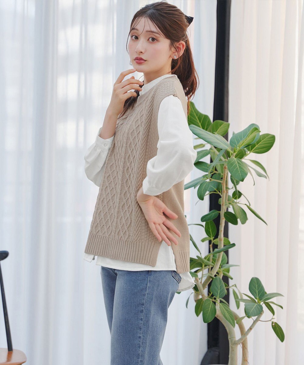 Tiaclasse 【2点セット】ニットベスト＋起毛シャツ 