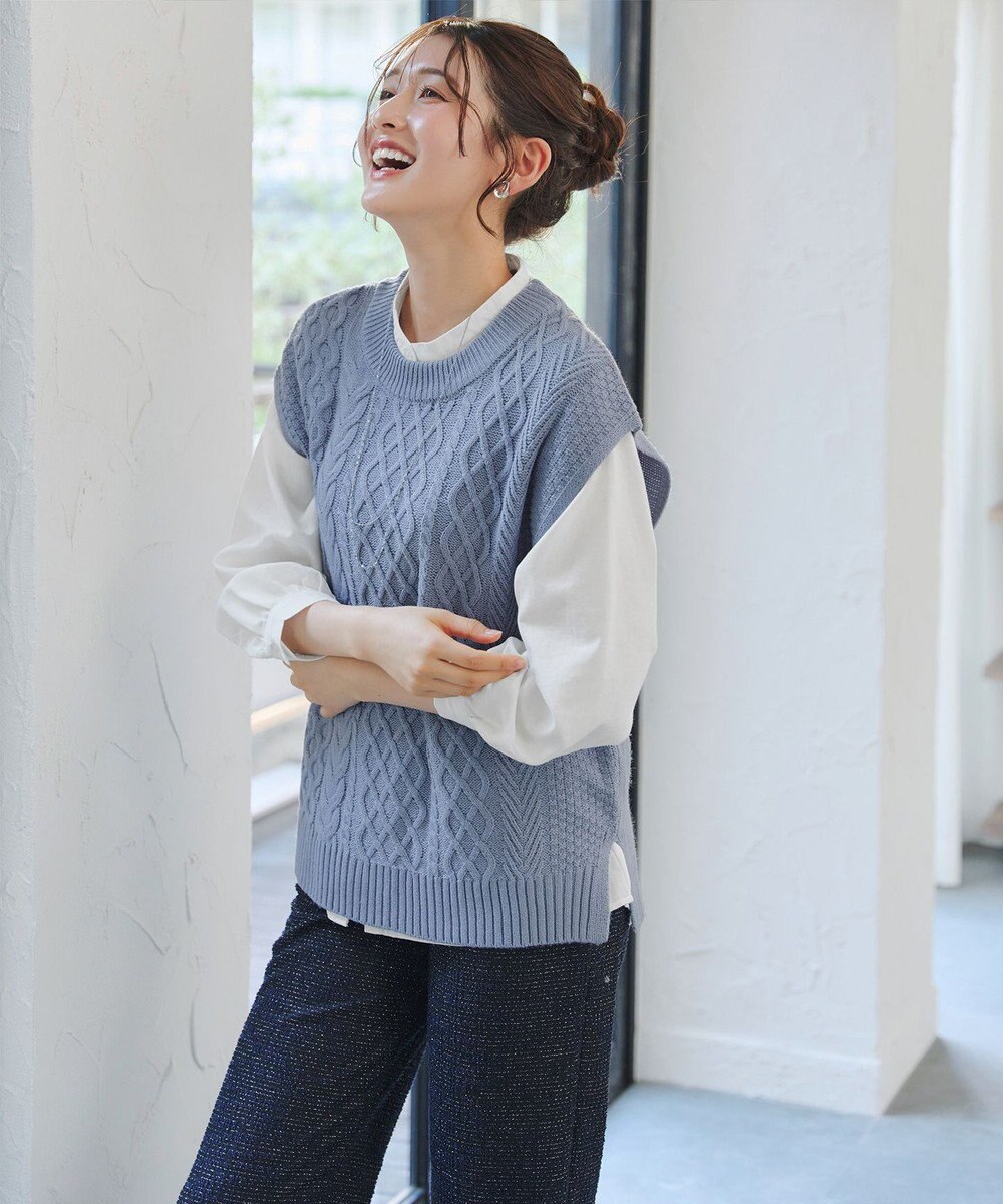 Tiaclasse 【2点セット】ニットベスト＋起毛シャツ 