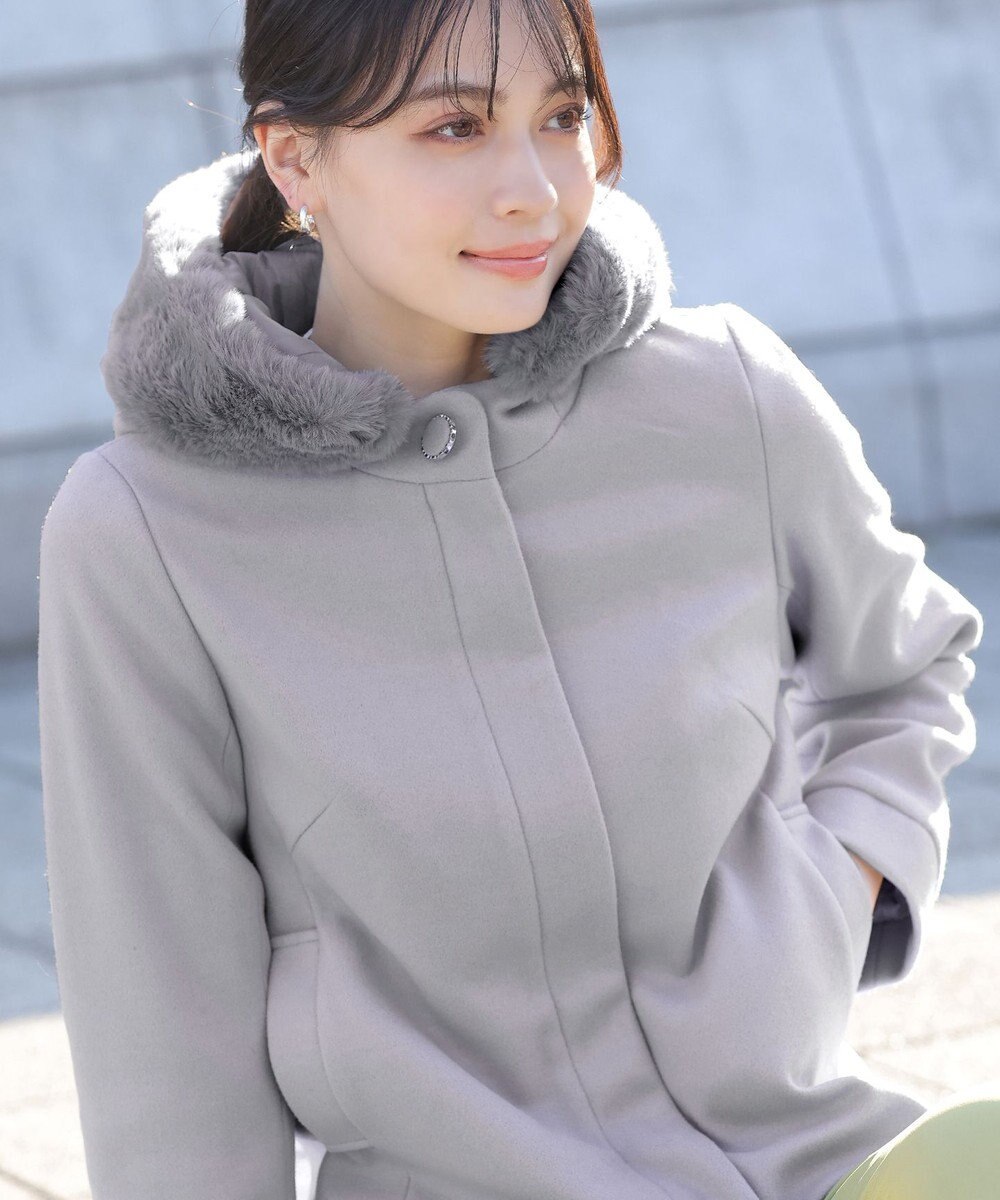 Tiaclasse エコファー付きフードショートコート 