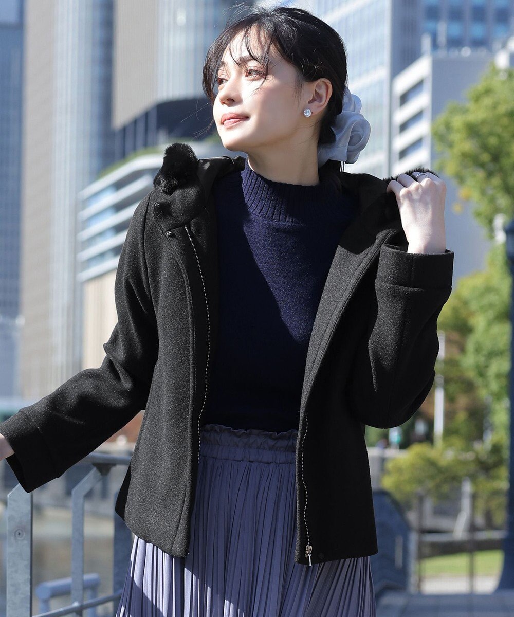 Tiaclasse エコファー付きフードショートコート 