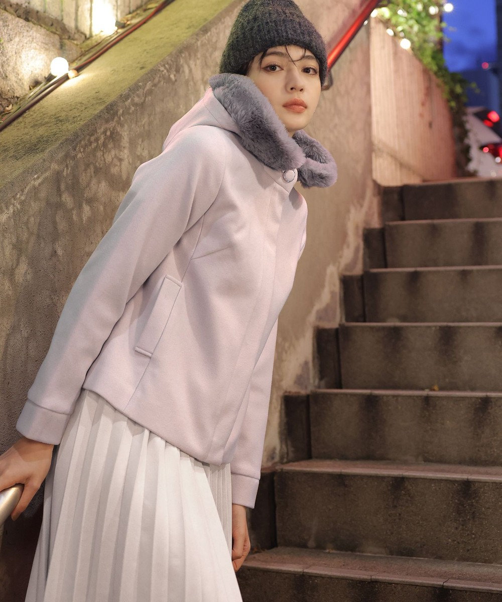 Tiaclasse エコファー付きフードショートコート 