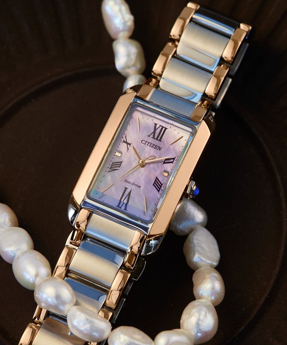 CITIZEN 【白蝶貝のレクタンギュラーモデル】使いやすいシルバーとウォームゴールドのバイカラーウオッチ 