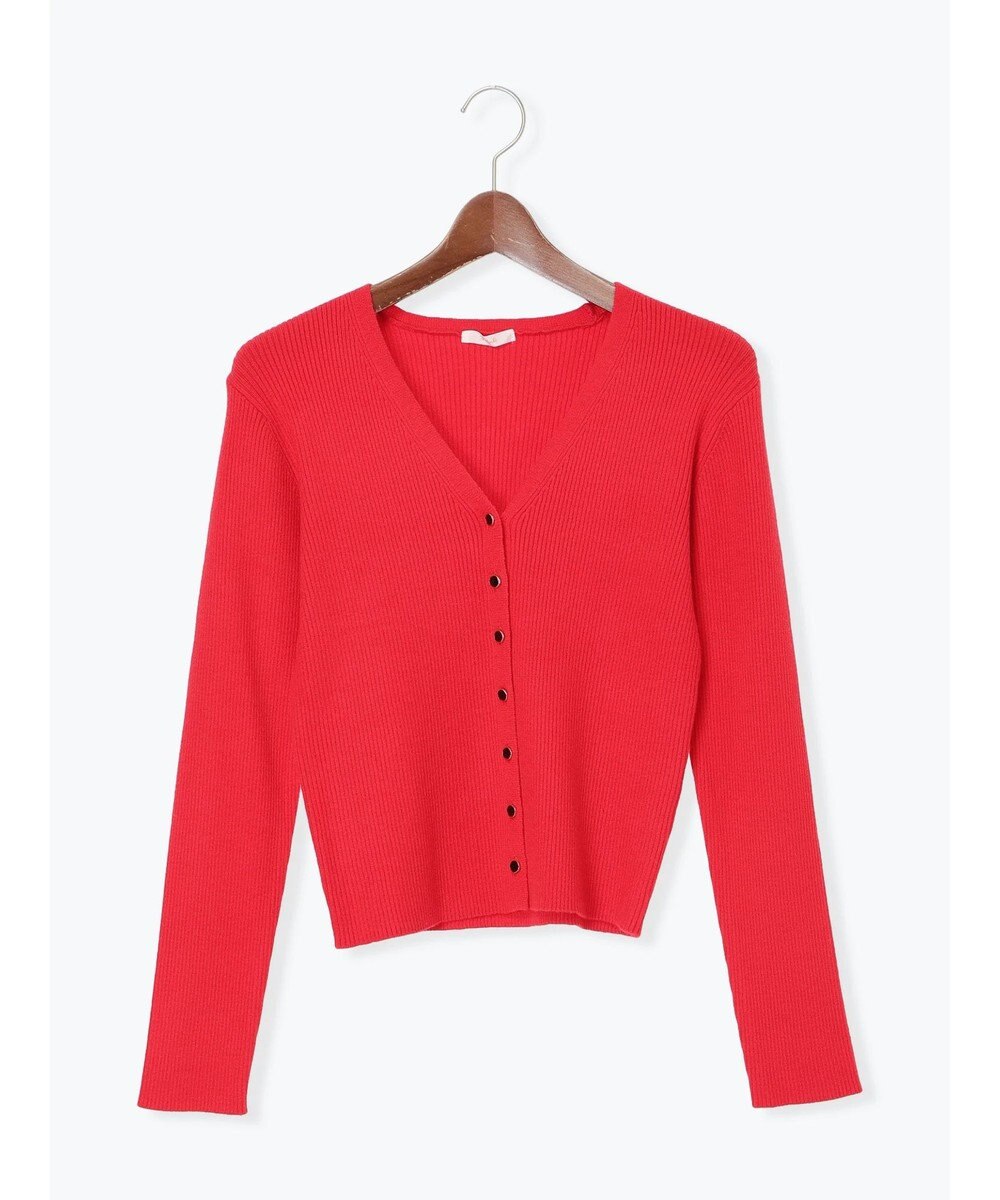 Te chichi ウェーブメタル釦Vネックリブカーディガン 