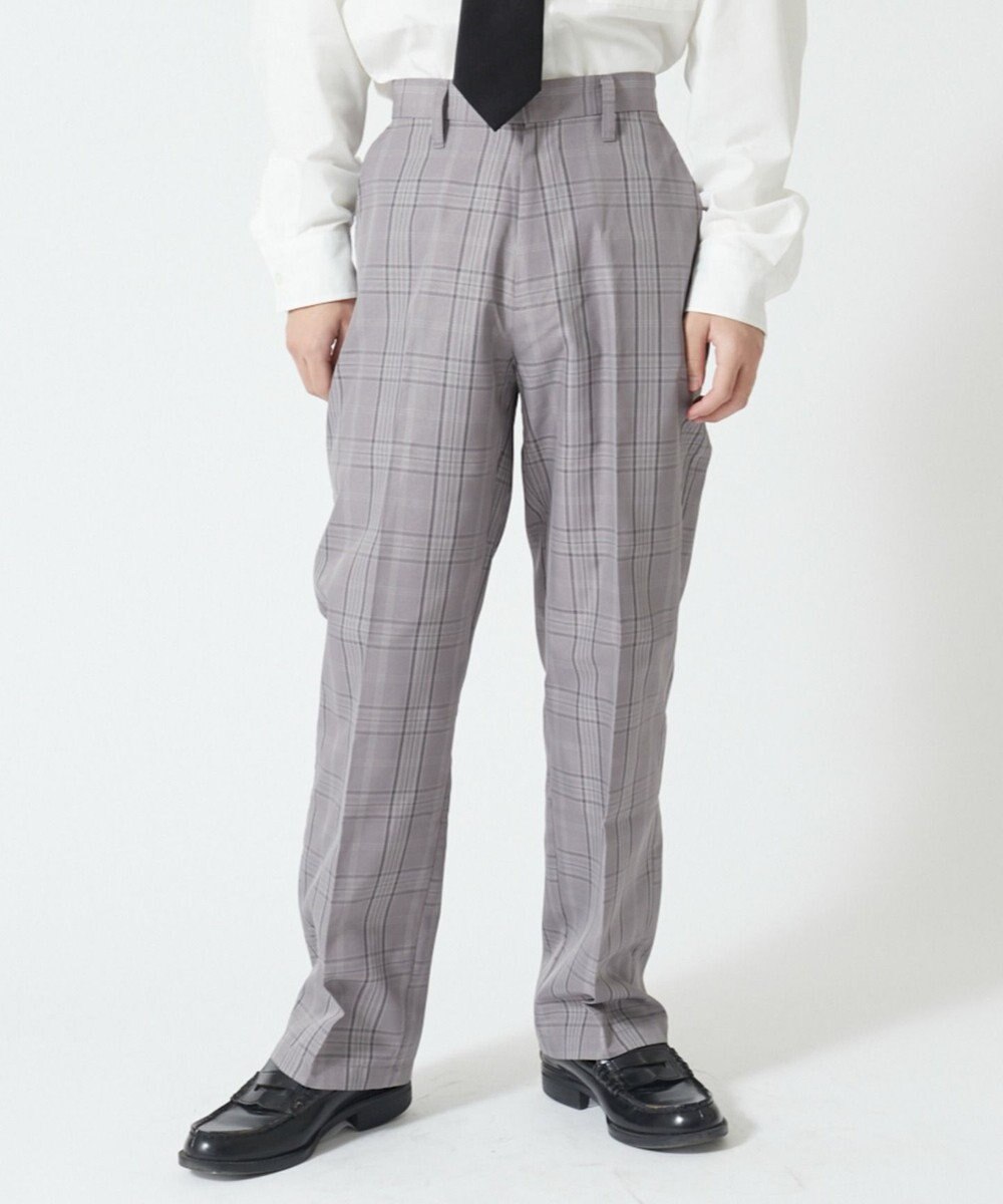 WEGO 【SCHOOLITEM】メンズスクールチェックセミワイドスラックス 